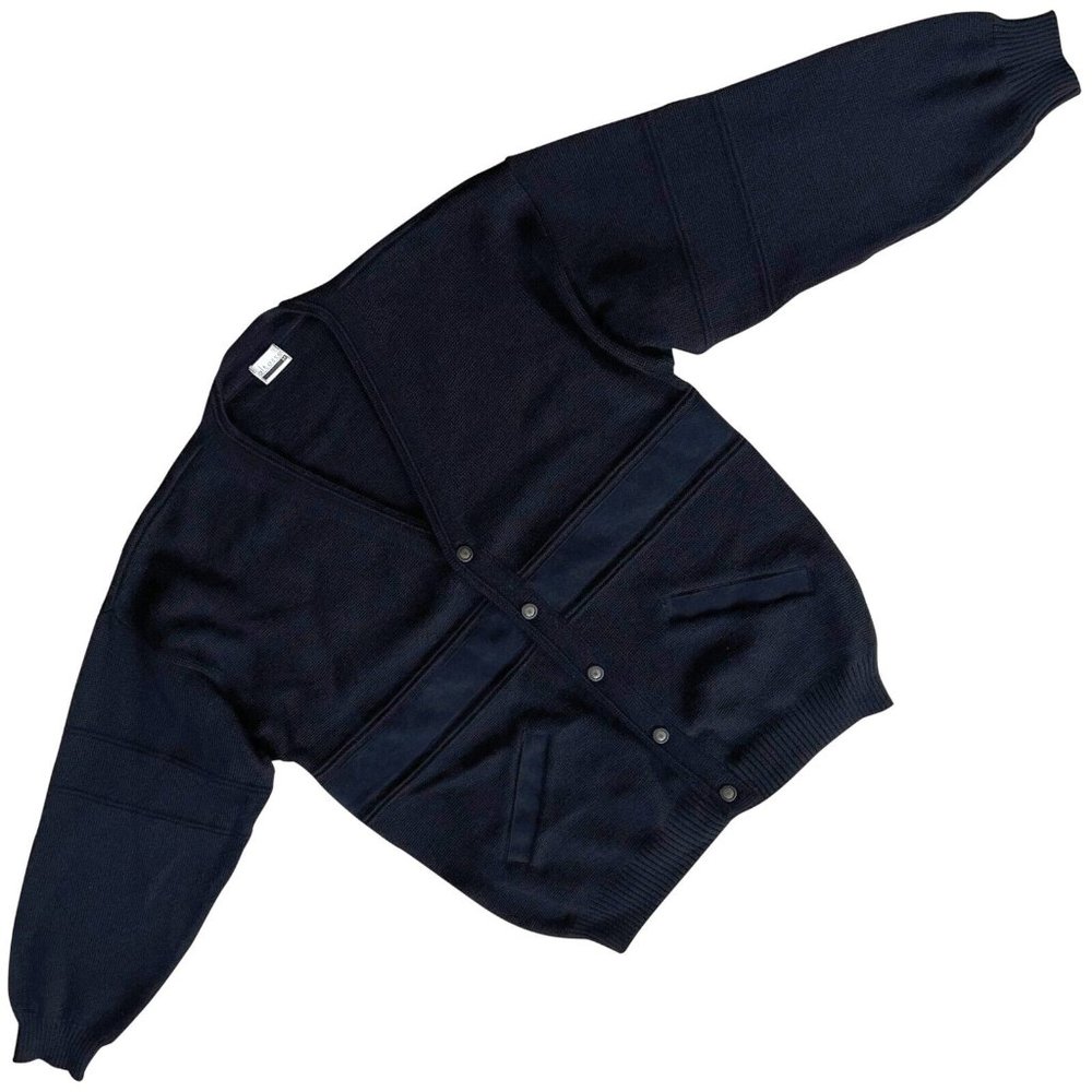 altesse (Finland) Interlock Wool Knit Suede Panel Cardigan (Issey Miyake) : M